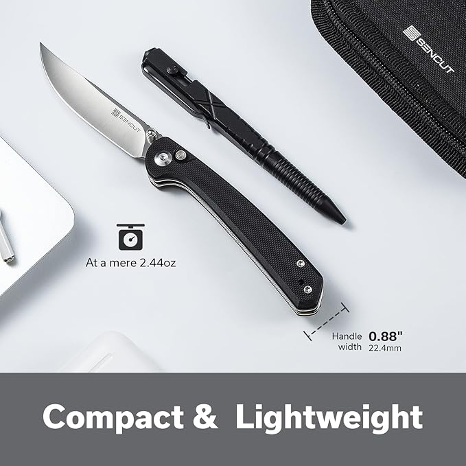 SENCUT Skelfin Pocket Knife for EDC, Folding Knife with 3.3'' Blade & G10 Handle, for Camping Hiking S25007-2 (Black)