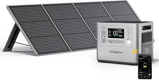 AFERIY P210 2400W Portable Power Station with 200W Solar Panel, 2048Wh LiFePO4 Battery Backup with AC & Solar Charging, Quiet Generator for Home Use, Outdoor Camping, RV, Emergency Power Supply