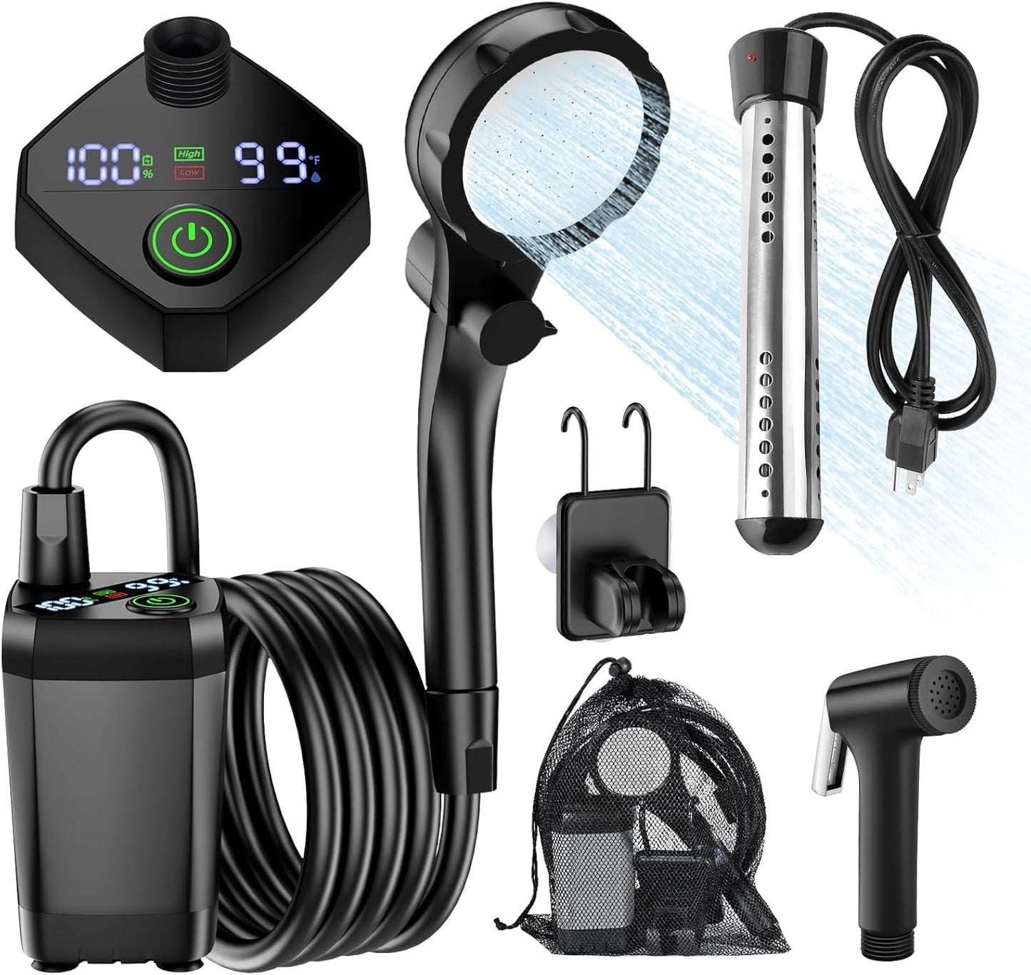 InkTrail Portable Camping Shower with Heater, Long-Lasting 6000mAh Rechargeable Camping Shower with