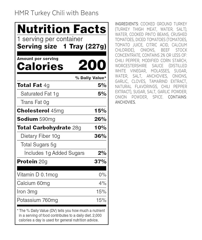HMR Turkey Chili with Beans Entrée | Pre-packaged Lunch or Dinner to Support Weight Loss | Ready to Eat | 20g of Protein | Low Calorie Food | 8oz Serving per Meal | Pack of 3
