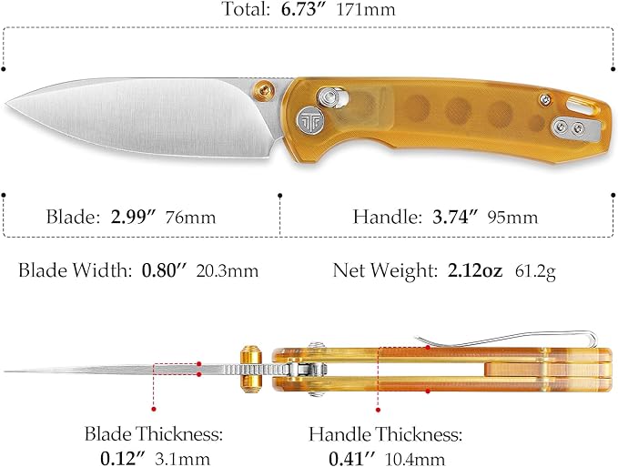 EDC Folding Pocket knife with Clip for Men,Thumb Studs Crossbar Lock Knives with 2.99" 14C28N Steel Blade, Ultem Handle for Camping Hiking,Dragonfly-Y