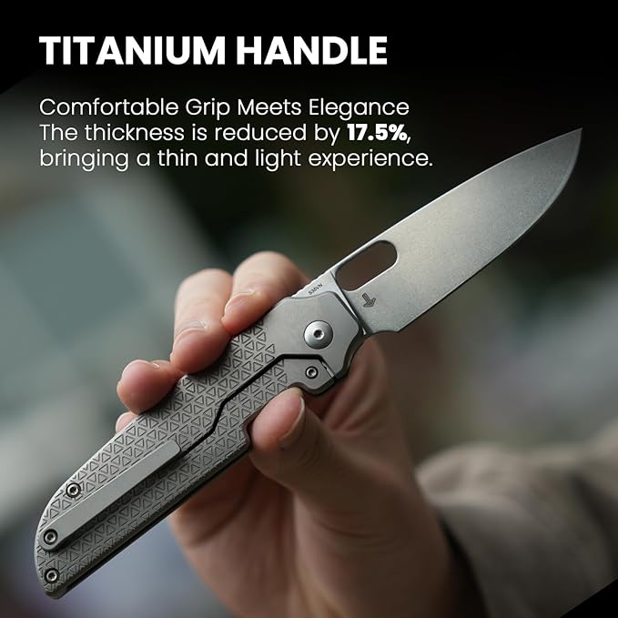 Kizer Varatas Pocket Knife, 3.27 Inches S35VN Blade Folding EDC Knife with Titanium Handle, Thumb Hole Opener Folding Hunting Knives Ki3637A1