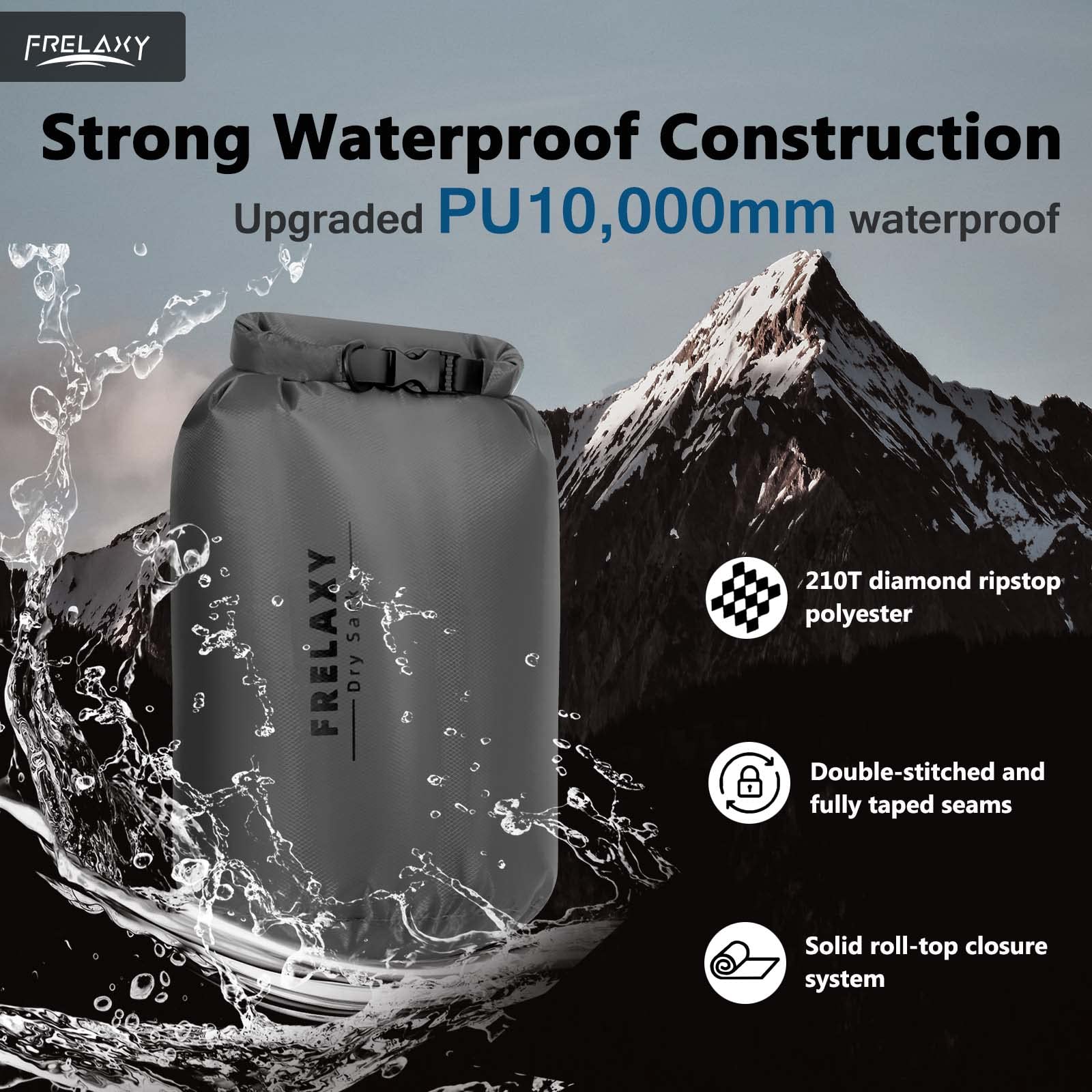 Frelaxy Waterproof Dry Bag 3 Pack, Lightweight Ripstop Dry Sack Set
