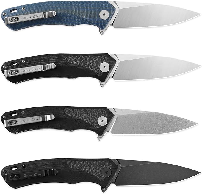 Petrified fish PF838 Folding Knife 3.74" D2 Steel Blade Micarta Handle Pocket Knife for Camping Outdoor EDC (Blue Micarta, Satin)