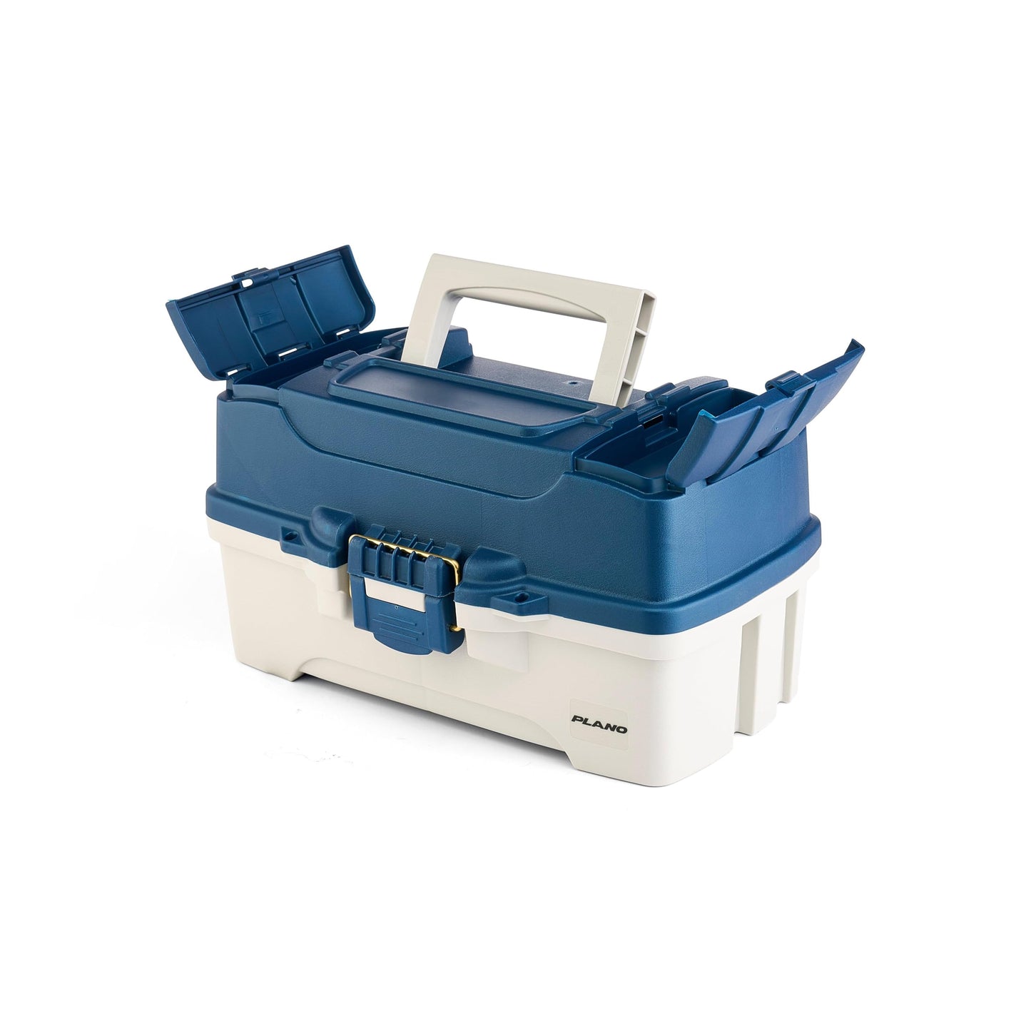 Plano Three-Tray Tackle Box, Blue/White, Rust-Proof Brass Latch, Top-Access Tray with Deep Storage