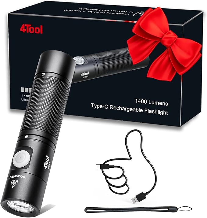 NEXTORCH LED Flashlight 1400 Lumens, Powerful Emergency Rechargeable Mini Compact Bright Flashlight with 4 Modes & Strobe Function for Outdoor and Indoor Use (4Tool ED10)