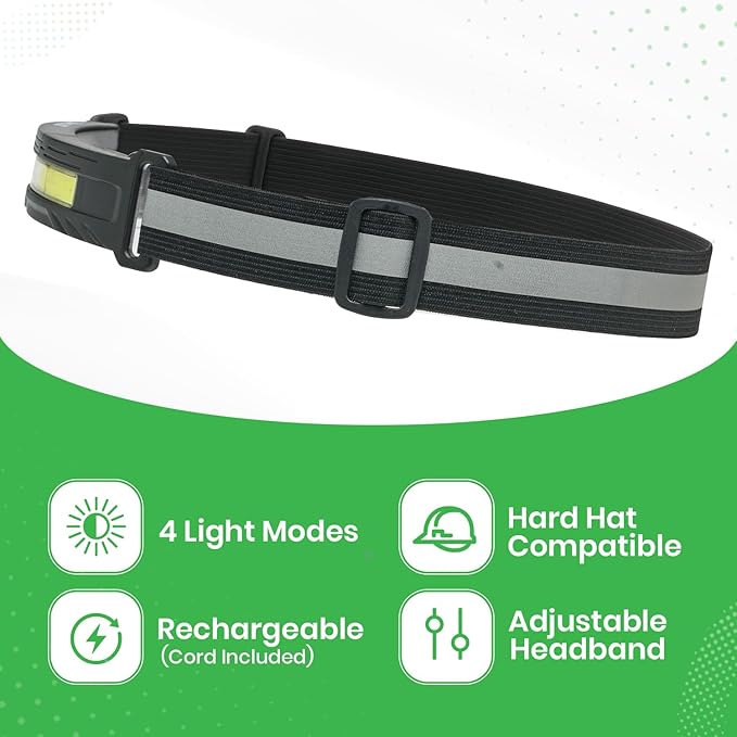 LitezAll Rechargeable Halo Headlamp ??Wide Beam with White & Red Modes, USB Light Bar, Beam LED Head lamp with Reflective Adjustable Strap