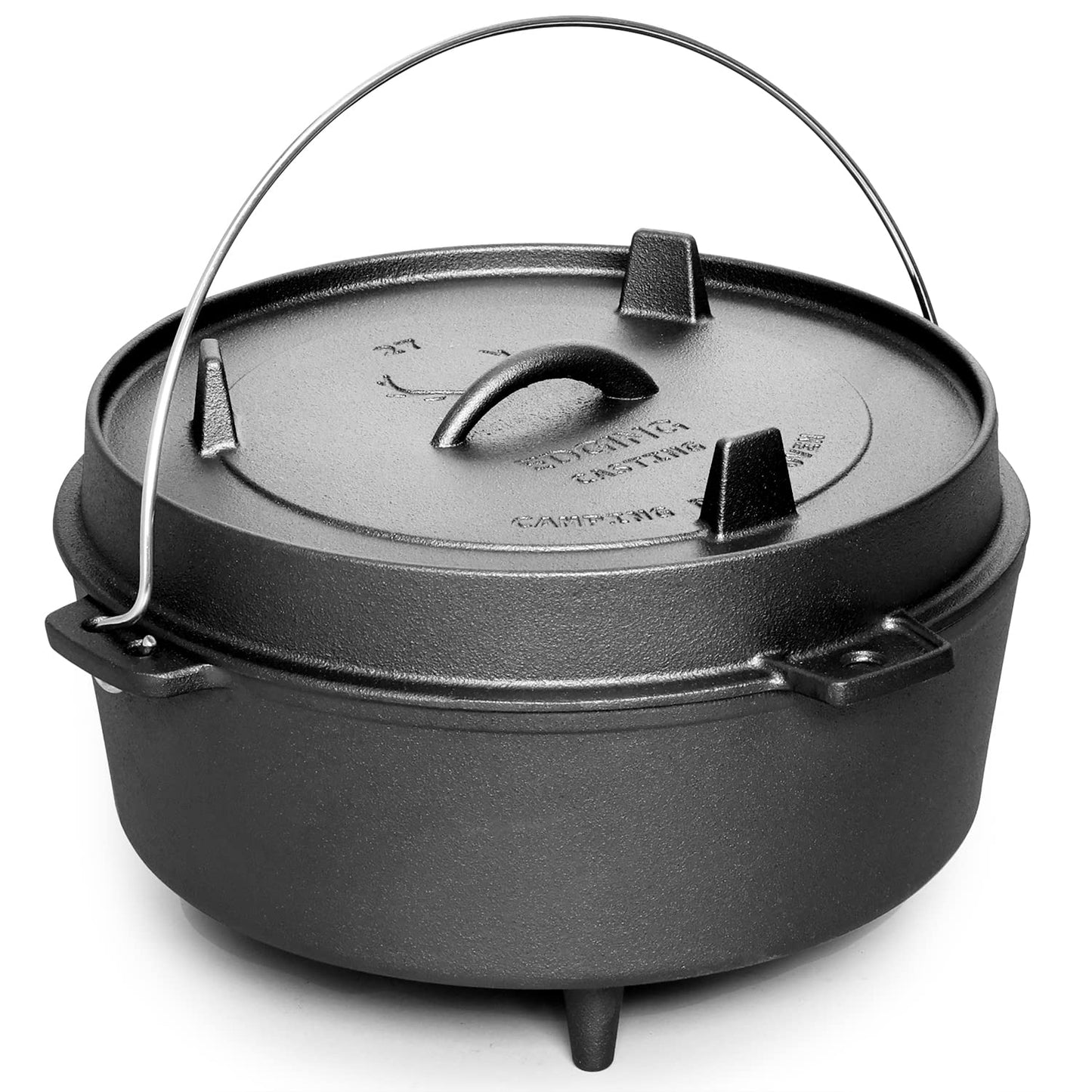EDGING CASTING Pre-Seasoned Cast Iron Dutch Oven With Skillet Lid, Outdoor Camping Deep Pot for
