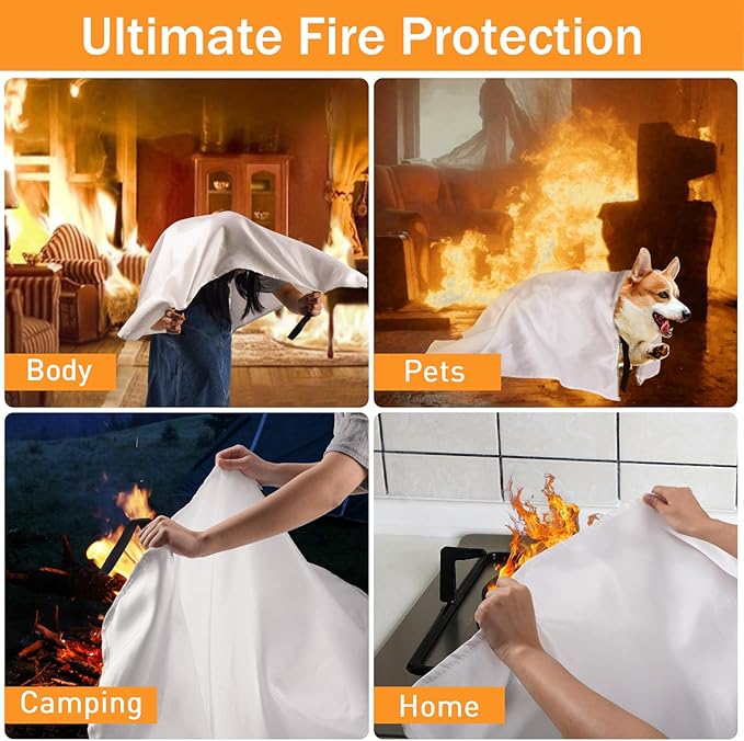 Mondoshop Silicone Fire Blanket for Home - 2Pack 40"x40" Emergency Fire Blankets for Kitchen, Fire Retardant Blankets for Car, Camping, Grill, Office, Warehouse, School, Picnic