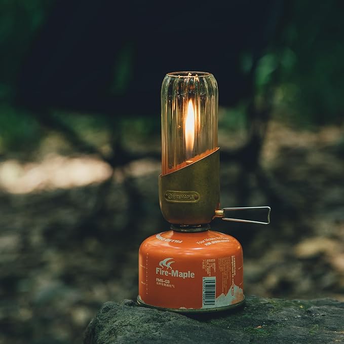 Fire-Maple Orange Camping Lantern Glass, Steel & Aluminum | Propane or Isobutane Fuel Canister Beautiful Lights | NO Mantles Needed | Propane Lanterns for Camping, Emergency Essential