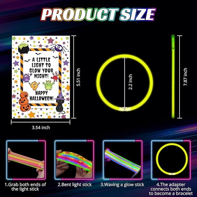 144pcs Halloween Party Favors Glow Sticks Trick or Treat Gifts Non Candy Halloween Party Supplies Glow Bracelets Goodie Bags Classroom Prizes Non Candy