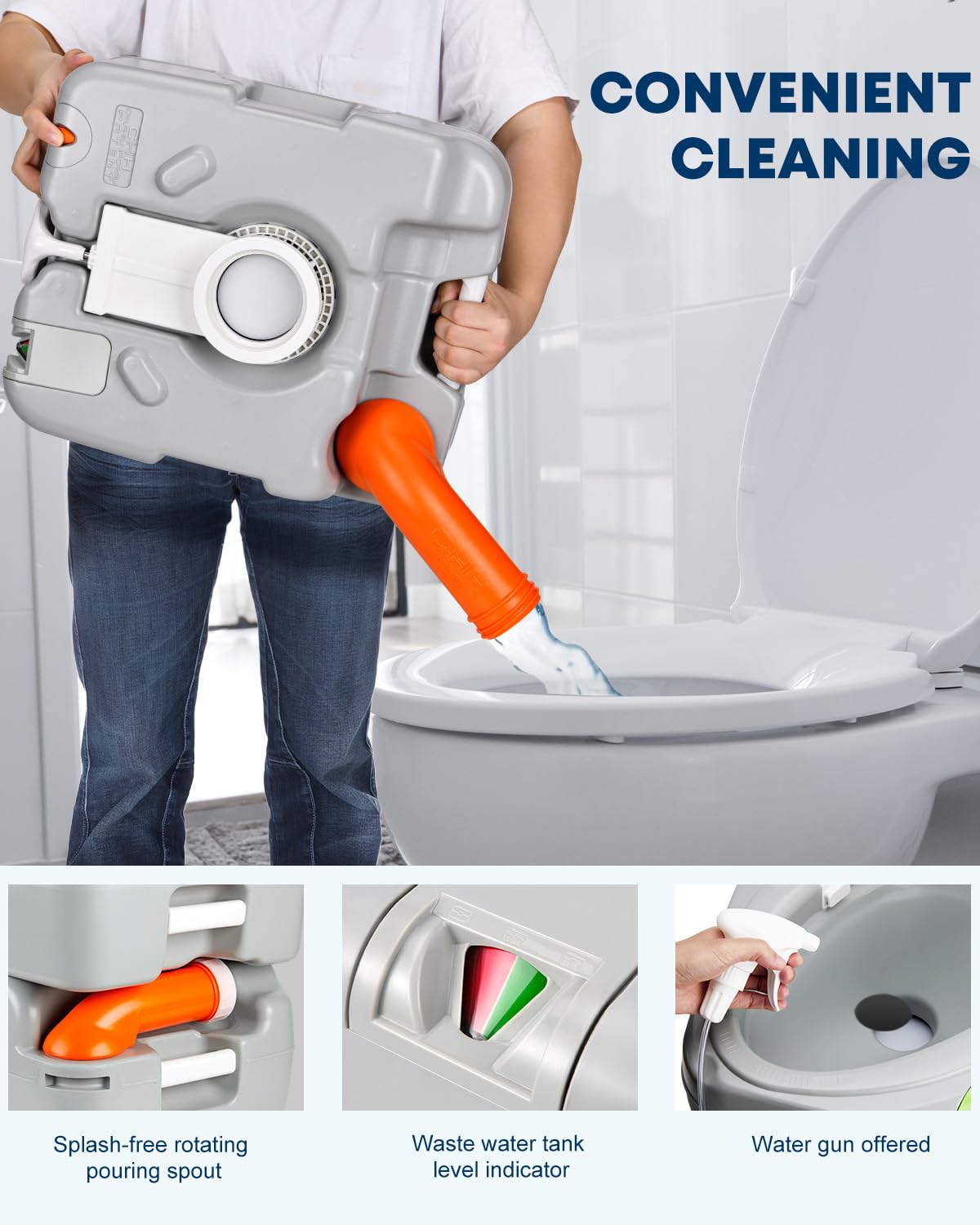 Kohree 5.8 Gal Camping Toilet for Adults with Diagonal Elongated Bowl Seat