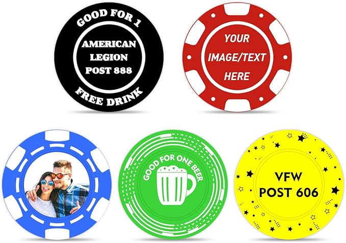 100-1000 Custom Plastic Bar Tokens Poker Chips, Personalized Your Logo or Text, Both Sided Full Color Printing