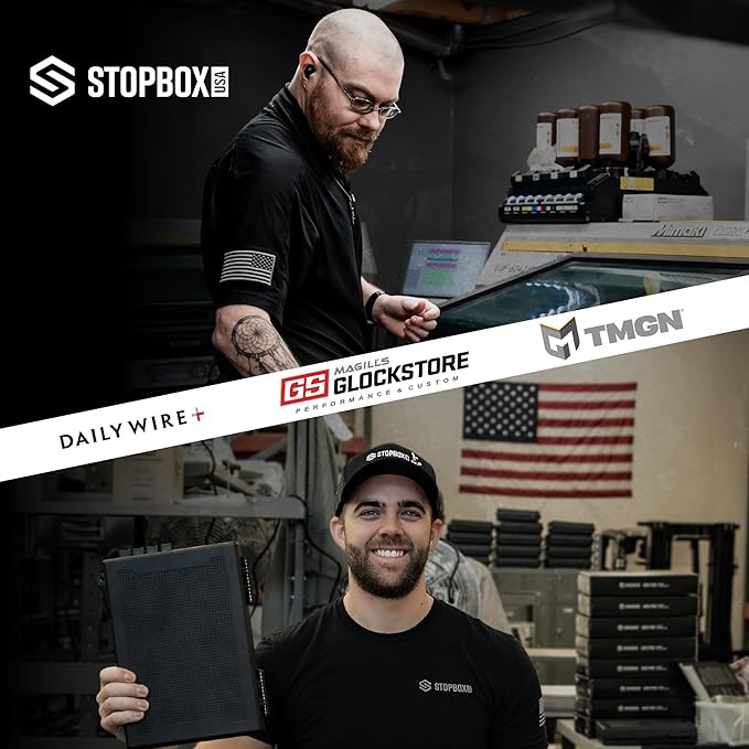STOPBOX Gun Safe Alternative - Tactical Handgun Storage, Instant Access Portable Gun Case, TSA Compliant Gun Lock Box for Quick Handgun Access | FLAG CAMO + BLACK (2 Pack) | Full-Size Only