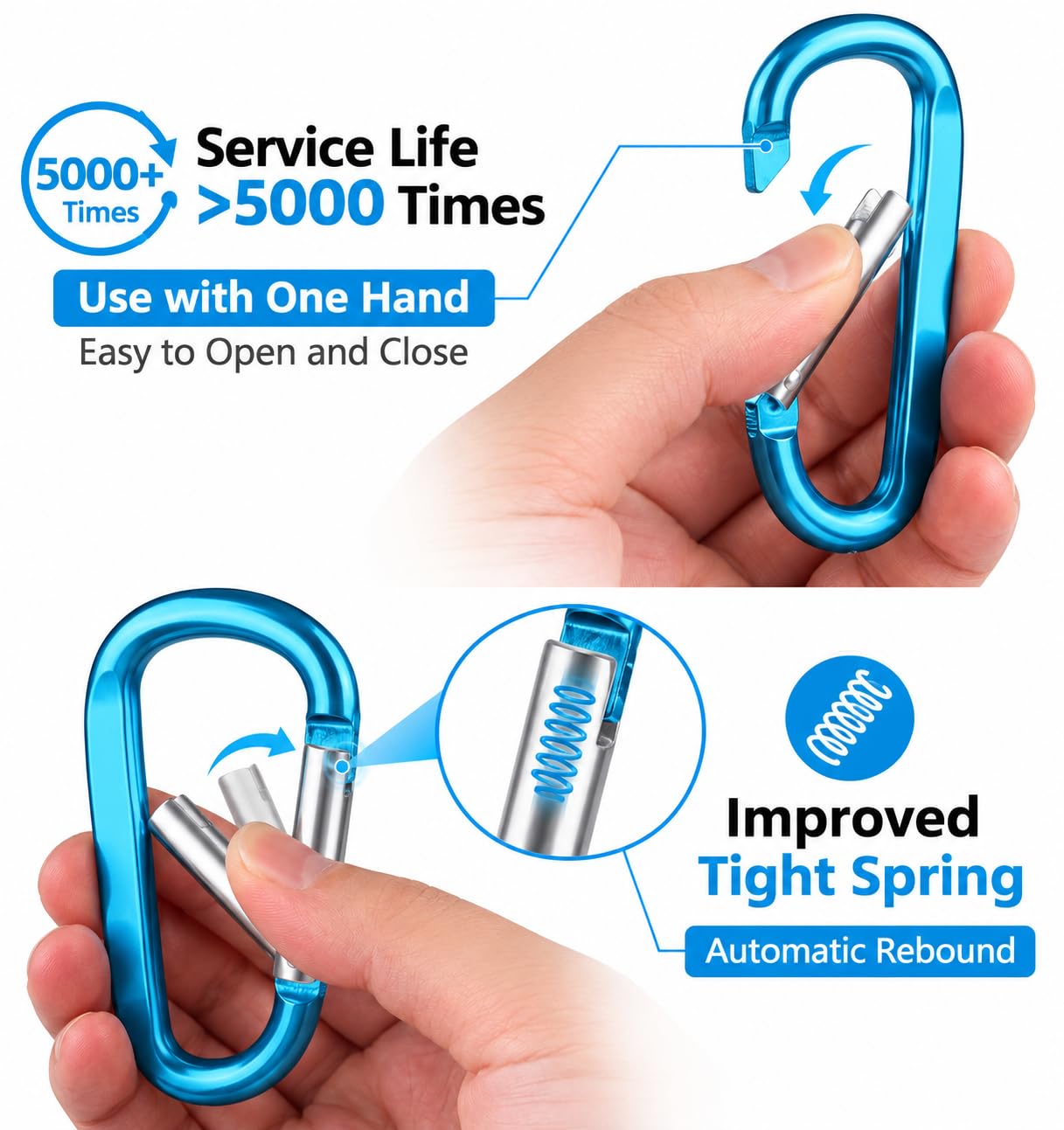 CampTek 6PCS Carabiner Caribeaner Clip,3" Large Aluminum D Ring Shape Carabeaner Keychain Hook