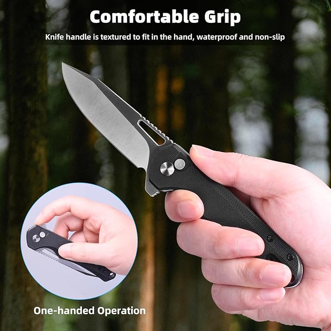 ZENG Folding Pocket Knife, 3.15" D2 Steel Blade Pocket knives, G10 Handle Small EDC Knife, Liner Lock knife, Pocket Knife with Clip for Men Women, Sharp Pocket knive for Camping Hiking Hunting (Black)