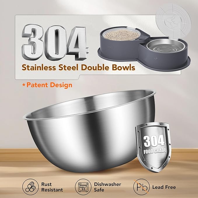 Stainless Steel Dog Bowl Set with Lids, 304 Metal Dual Food & Water Bowls for Dogs & Cats, Foldable Pet Feeder with Cover Keeps Food Fresh, Anti-Skid Dog Dish for Small/Medium/Large Pets