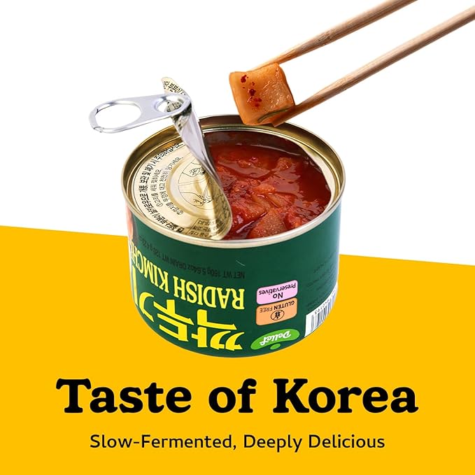 DELIEF Cubic Radish Kimchi - Authentic Korean Radish, Vegan, Gluten-Free, Shelf-Stable Canned, No Preservatives, 5.64 oz/160 g (4 Packs)