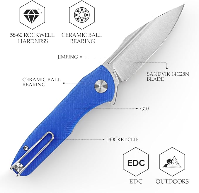 Flipper Knives，Pocke EDC Knife with Clip，Folding Knife for Menï¼?.26" 14C28N Steel Blade（Satin），G10 Scales for Outdoor Camping Tool - Antliae-03LG