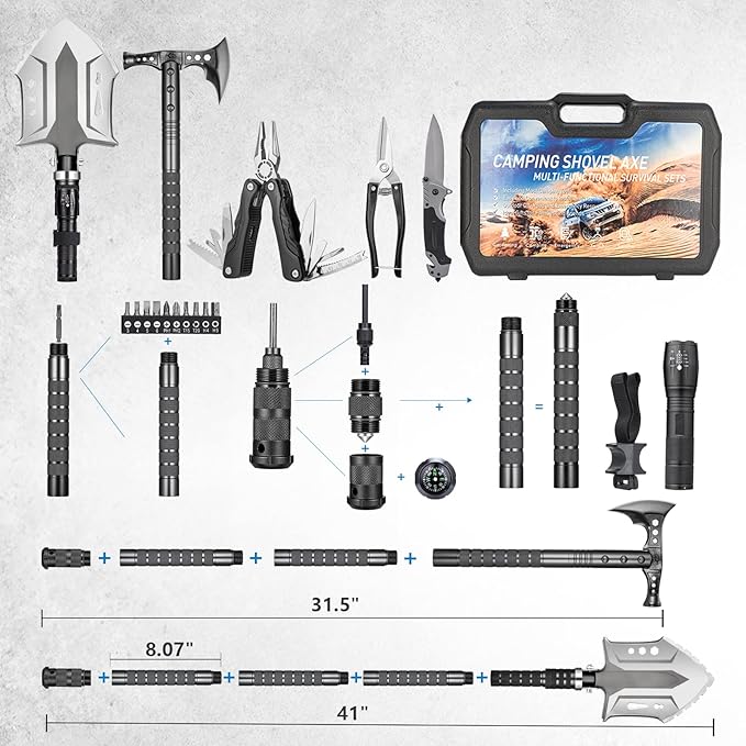 Camping Shovel Axe Outdoor Survival Shovel Set with High Carbon Steel Camping Gear for Men Outdoor Caming Hiking Backpacking Emergency