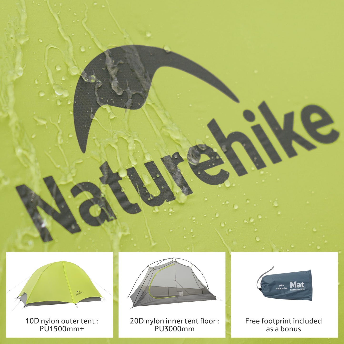 Naturehike Star Trail 2.3lb One Person Tent, Easy Setup, Compact, Spacious, Ultralight 1 Person
