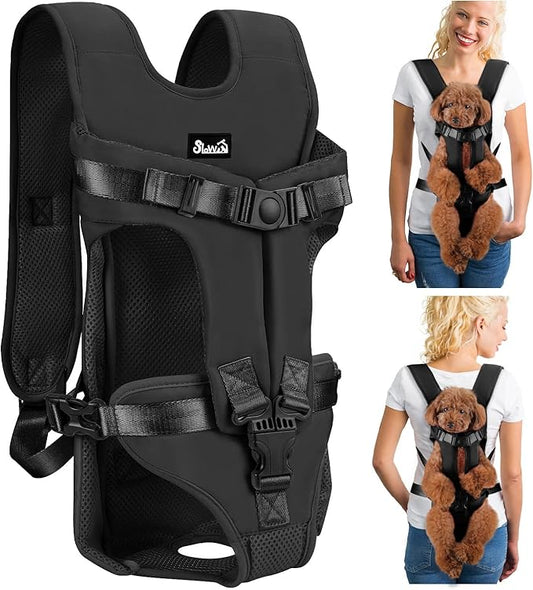 Lukovee Dog Backpack Carrier, Legs Out Easy-fit Dog Front Carrier for Small Medium Dogs, Adjustable Hands Free Dog Chest Carrier for Hiking Cycling (B,Small)