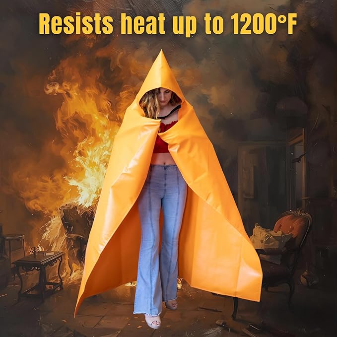 Supa Ant Silicone Fire Cloak for Fireproof Suit Emergency Blanket for Home and Kitchen - Emergency Poncho as Heat Shield Blanket -Fire Resistant Hoodie-Escape Suit with Cape and Hood (70x55 in.-Large)
