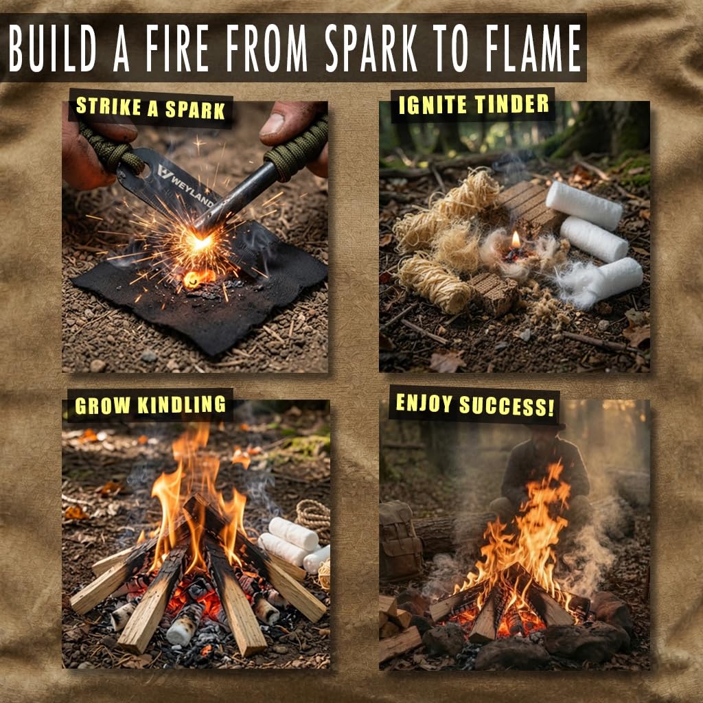 WEYLAND Bushcraft Fire Starting Kit - Ferro Rod & Magnesium Fire Starter