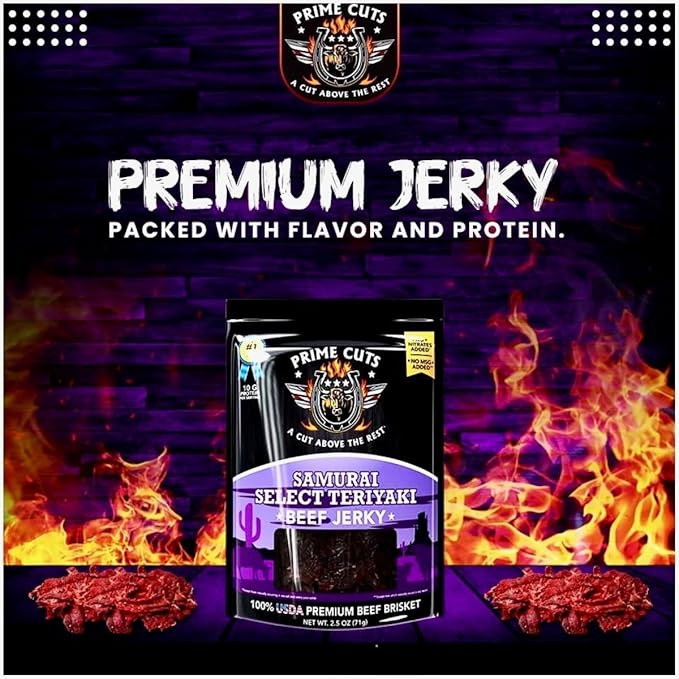 Prime Cuts Jerky Variety Pack – 6 Gourmet Beef Brisket Flavors, 100% USA Beef, No MSG or Nitrates, Tender & Marinated, High Protein Snack – 6 Bags of Premium Jerky