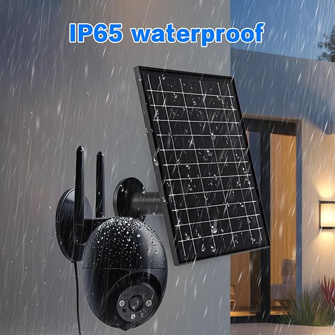 Solar Panel for Security Camera IP65 Waterproof USB 5V 6W Solar Panel Charger Type-C Port?�Micro USB Port＆DC Port Solar Sanels for Cameras with 9.8ft Charging Cable Charging Power(1 Pack Black)