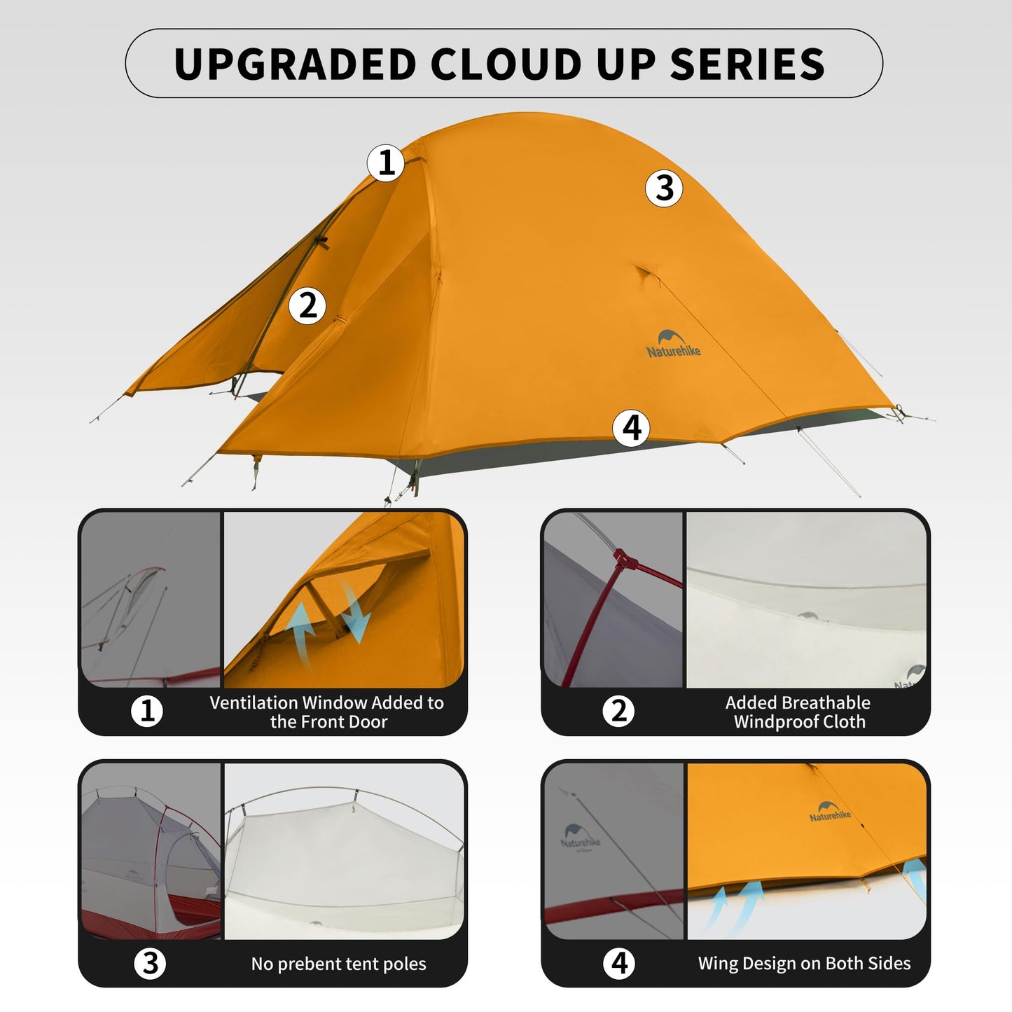 Naturehike Cloud-Up 1 Person Tent, Lightweight Backpacking Tents for One Man, Waterproof Ultralight
