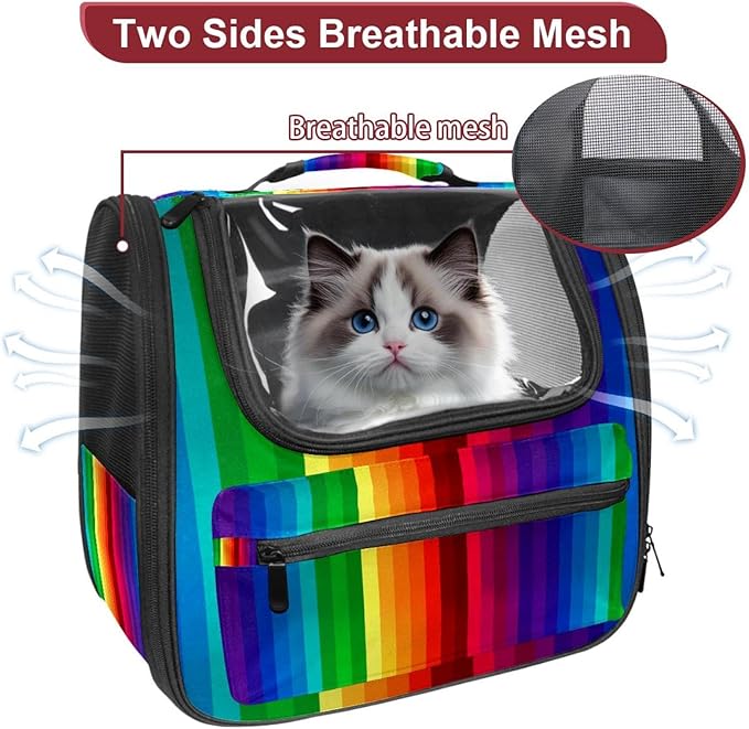 Colorful Rainbow Painting Stripes Pet Carrier Airline Approved Pet Carrier Bag Dog Carrier for Small Medium Cats Dogs Puppies Kitten