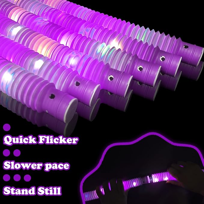 Glow Party Favors Supplies for Kids, 12 PCS Purple Light Up Glow Sticks Necklaces Bracelets Accessories for Toddlers, Glow Birthday Camping Wedding Halloween Party Decorations for Boys Girls