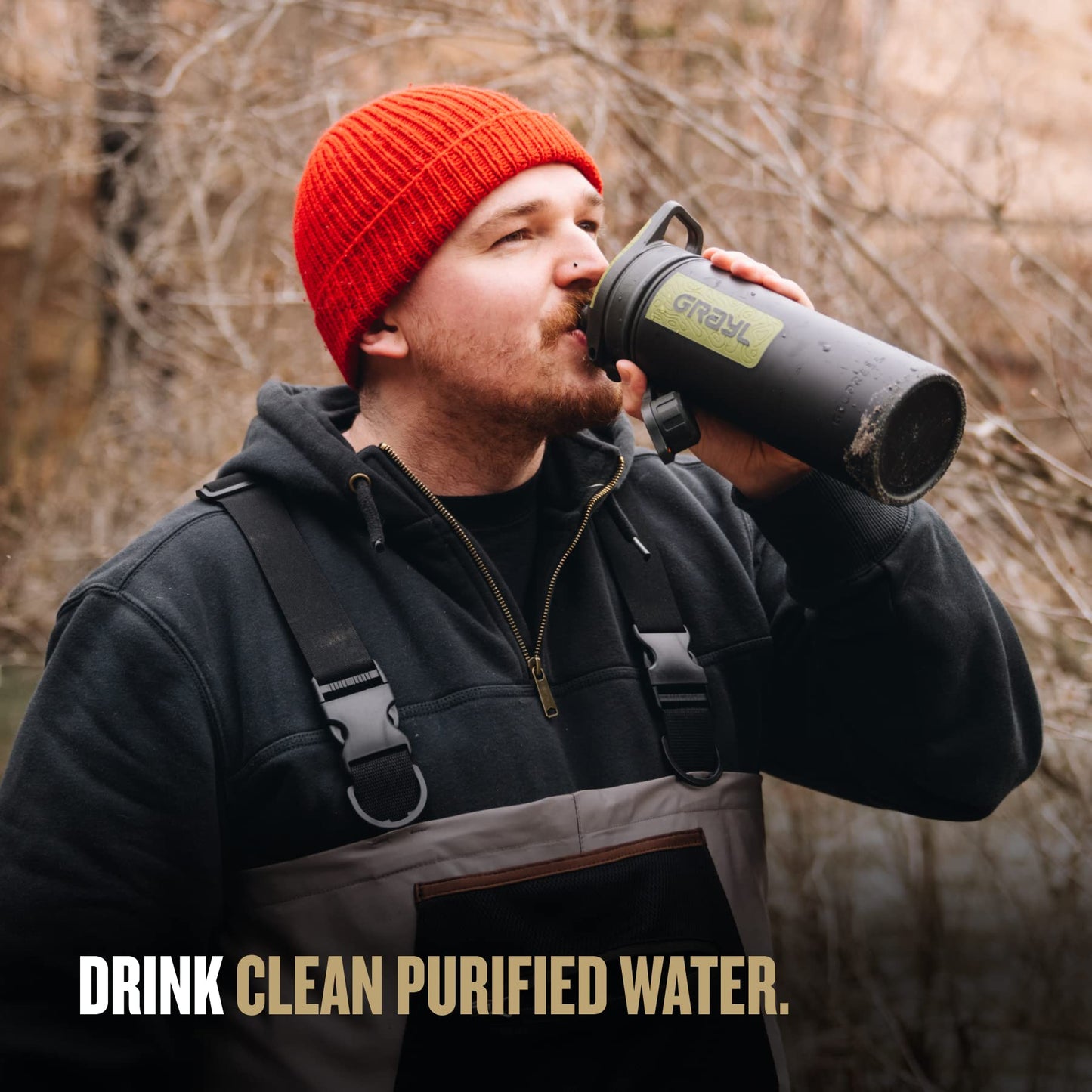 GRAYL GeoPress 24 oz Water Purifier & Water Filter Bottle, Black Camo