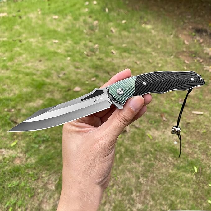 Folding Pocket Knife with Clip, Original sharp folding knife Liner Lock, G10 and Titanium Alloy Handle, Sandvik 14C28N Steel Flipper EDC