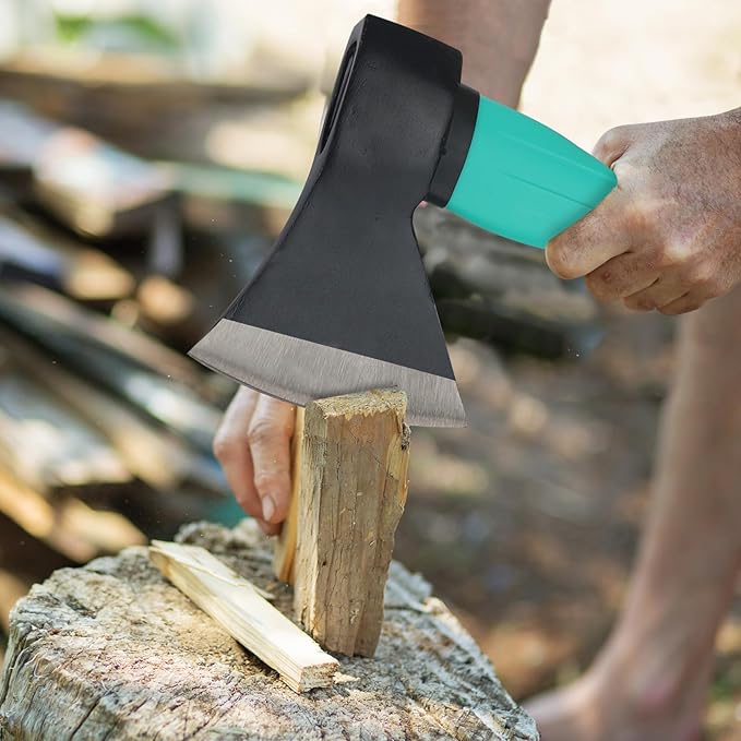 Wood Axe with Sheath, Camping Hatchet for Wood Splitting, Outdoor Bushcraft Axe Tools for Hiking Gardening, Anti-Slip Handle (Green)