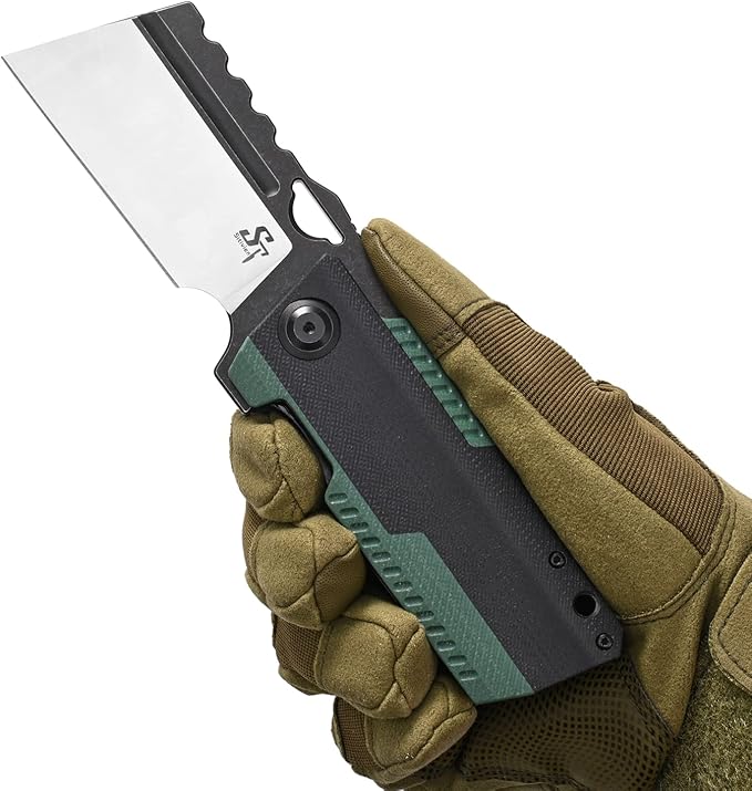 Sitivien ST155 Folding Knife,Sandvik 14C28N Steel Blade,G10 Handle EDC Tool Knife Pocket Knife for Fishing,Camping,Hiking(Black+Green) …