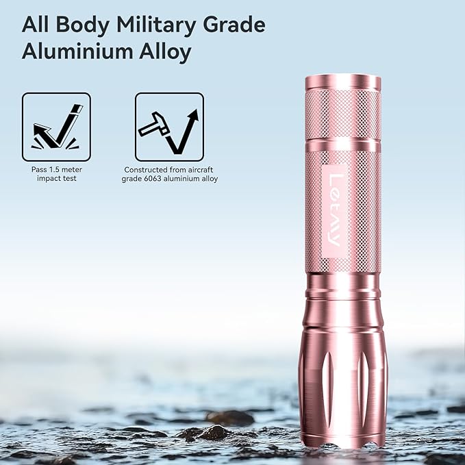 LETMY Tactical Flashlight S2000-2 Pack Bright Military Grade LED Flashlights High Lumens - Portable Handheld Flash Light, 5 Modes Zoomable Waterproof Flashlights for Home Emergency Camping- Pink