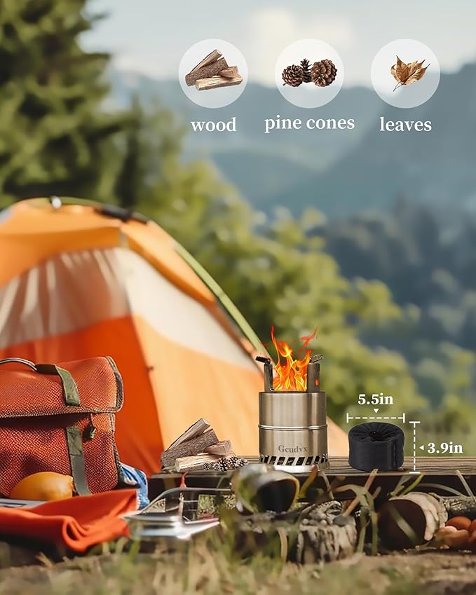 Mini Wood Burning Camping Stove Windproof Anti-Slip Portable Stainless Steel Wood Burning Compact for Outdoor Cooking Backpacking Survival