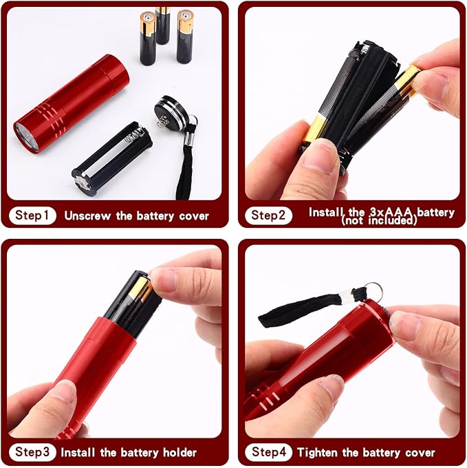 Riakrum 12 Pieces UV Blacklight Flashlights LED Handheld Mini Light Flashlight Small Portable Detector 395nm 9 LED Light for Pet, Carpet Dry Stains Detection, Spot Scorpions, Resin Curing(Red)