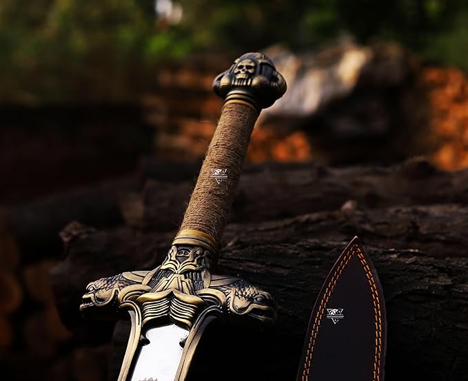 Conan The Barbarian Sword ??Real Full Tang Atlantean Swords | 5160 Carbon Steel, Brass Fittings & Leather Sheath | Medieval Fantasy King Sword Prop | Gift for Him, Christmas, Viking Gift for Him