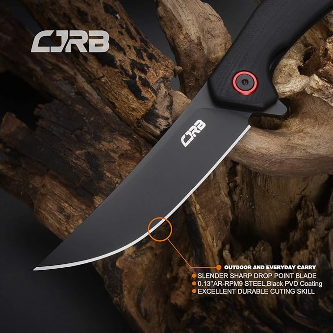 CJRB Tactical Knife, Small Folding Pocket Knife with AR-RPM9 Steel Blade and G10 Handle for Men Outdoor, Survival, Hunting, Camping Gobi(J1906B) Black