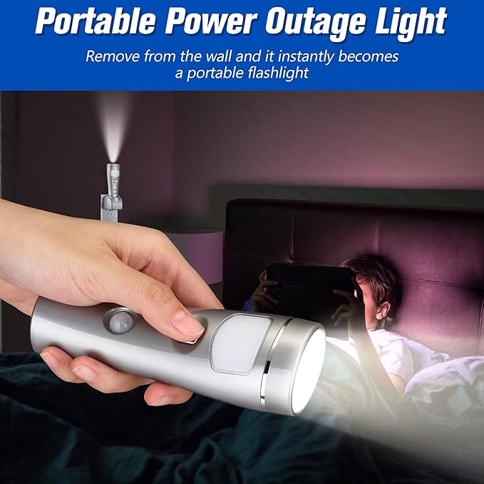 Enhon 2 Pack 4 in 1 LED Emergency Lights for Home Power Failure, Rechargeable Plug in Flashlight Motion Sensor Night Light, Automatic Turn On Power Outage Light for Home Hurricane Supplies