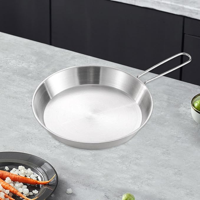 Stainless Steel Camping Fry Pan Cookware Foldable Handle Easy to Clean Multipurpose Outdoor Cooking Griddle Non Stick Skillet, 20cm
