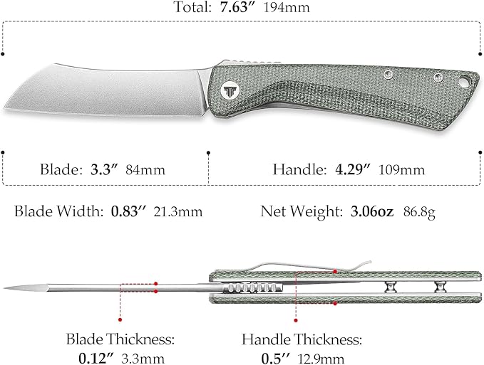 Higonokami Folding Pocket Knife for Menï¼?.3" 14C28N Stonewash Camping EDC Knives with Clip Micarta Handle，Norma-04G