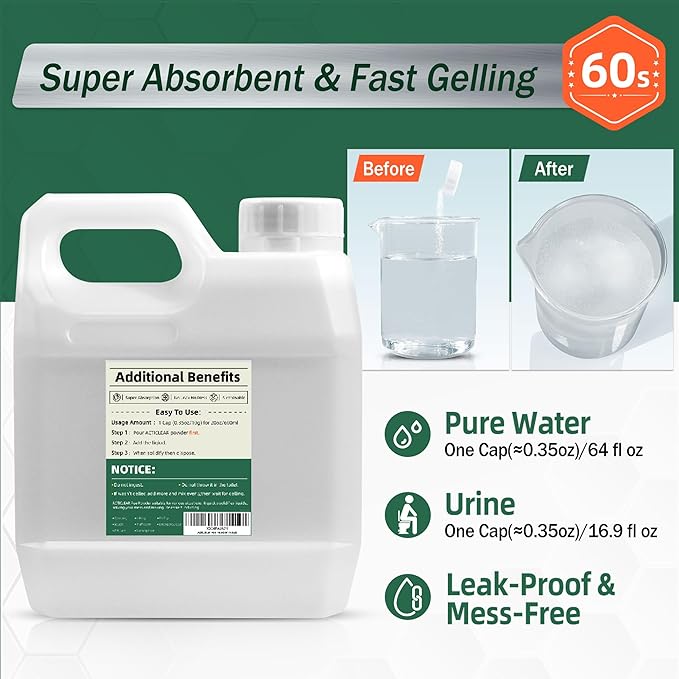 Pee Powder Gel - 2/4lb Rapid 60-Second Absorption & Odor Neutralizer for Portable Toilets, Camping, and Outdoor Essentials
