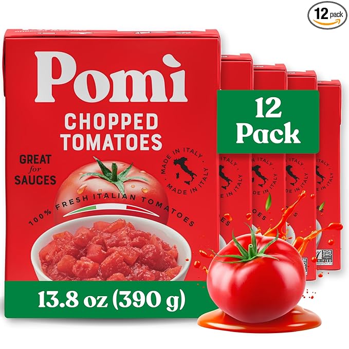 Pomì Chopped Tomatoes 13.8oz (Pack of 12) - Italian Chopped Tomato Made from All Natural 100% Fresh Italian Tomatoes - No Additives or Preservatives - Crushed Tomatoes - Italian Tomatoes Crushed