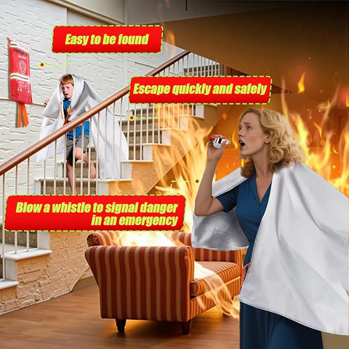 Fire Blanket For Home And Kitchen Fire Suppression Blanket Fire Blankets Emergency For Home Survival Fireproof Fiberglass Fire Safety Blanket RV Grill Fireplace Car Camping Hook Whistle 40"x40" 3 Pack