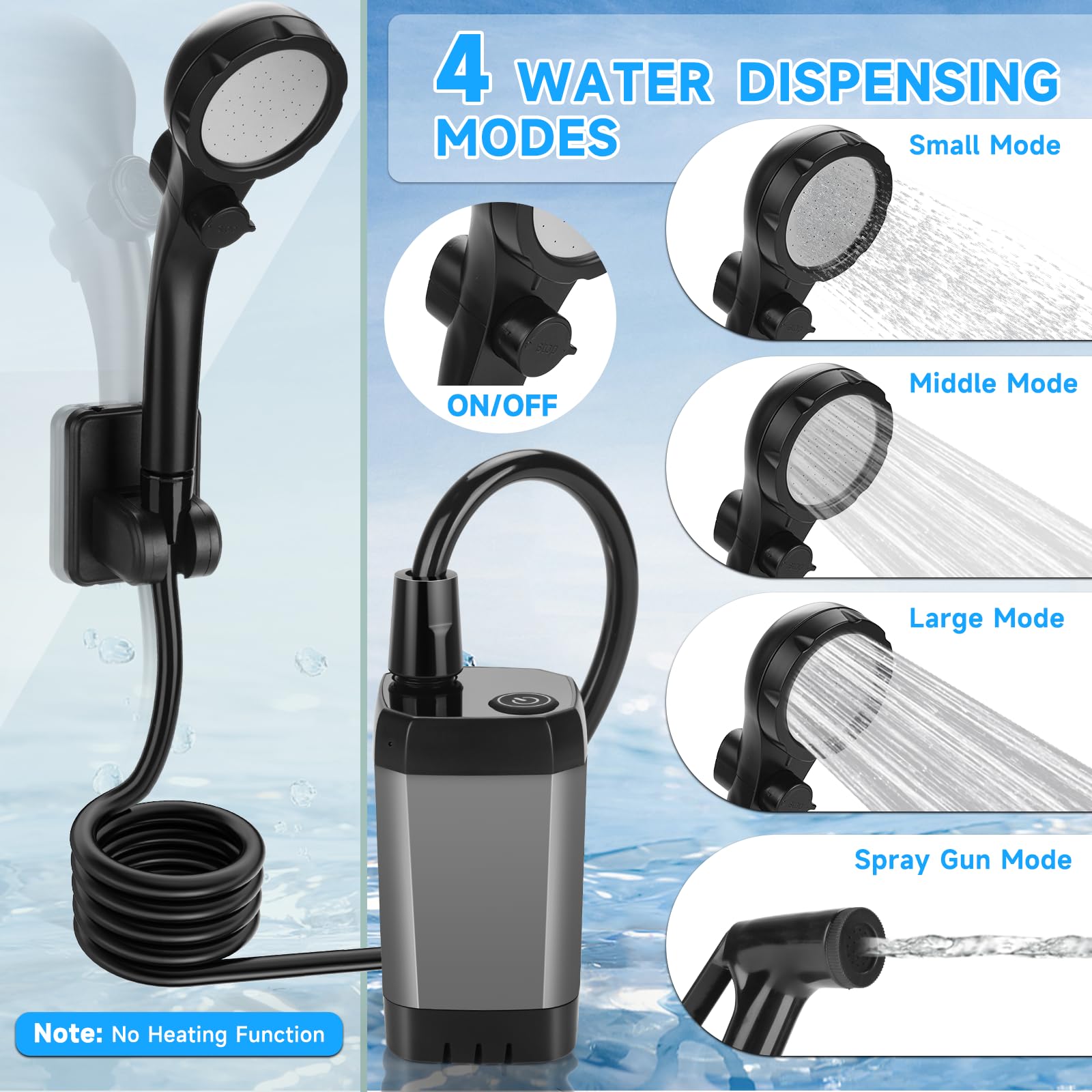 vignuto Portable Shower for Camping, Rechargeable Camping Shower kit with LED Display of Battery