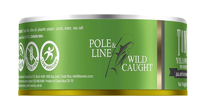 Tonnino Tuna Fish Yellowfin Pole&Line ??Premium chuncks with Jalapeno in Smoked Oilve Oil ??Pack of 12 ??Alternative to Salmon ??Protein Snacks ??Ready to Eat Meals in Can